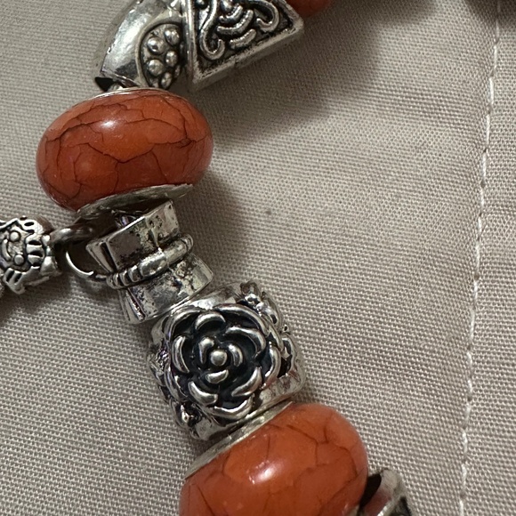 Handmade – NWOT – 925 SS plated charm bracelet. Orange beads. Relationship Charm - Picture 10 of 16